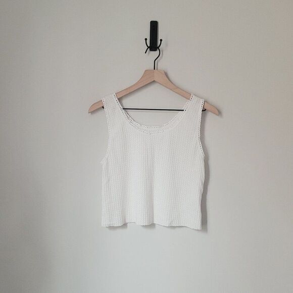 New American Eagle Waffle Cropped Tank in White Size Medium NWT - Picture 1 of 6
